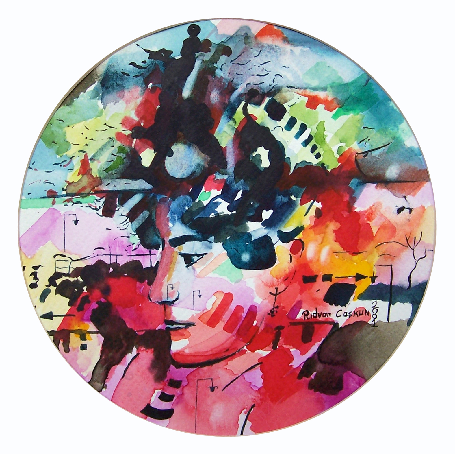 Kağıt üzerine suluboya 'Poz' 20x20cm 2001